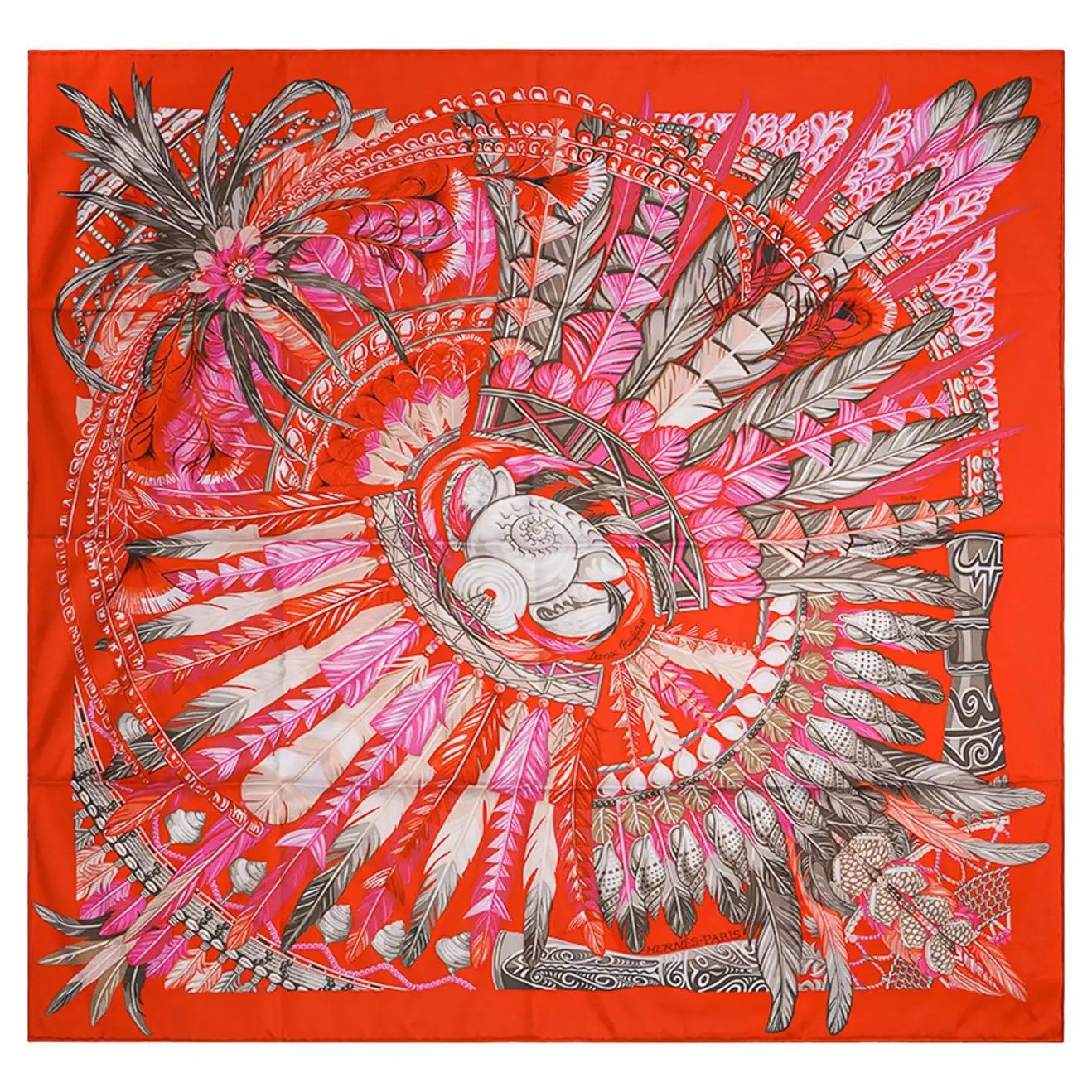 Hermes Scarf Danse Pacifique Orange / Rose Vif Silk 90 New w/Box | 1stDibs