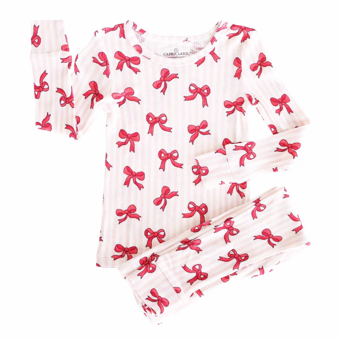 Coquette Christmas Bamboo Waffle Two Piece Pajama Set | Caden Lane