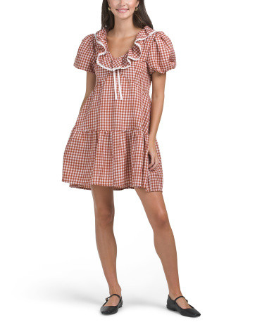 Peter Pan Collar Gingham Mini Dress For Women, Cotton/Polyester | TJ Maxx