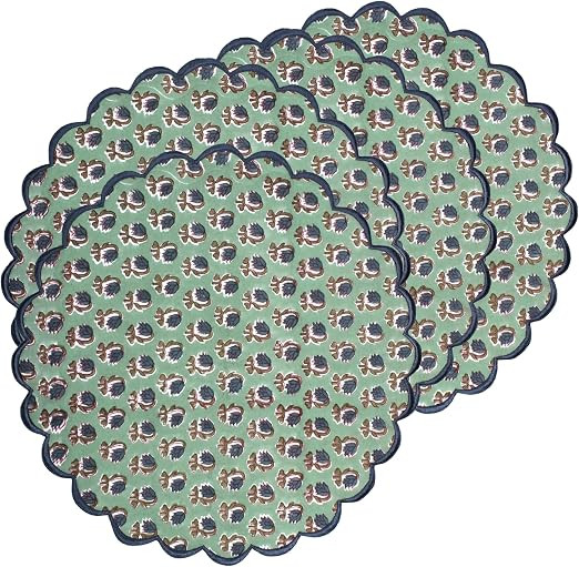 Bo-ho Round Place Mat Double Layer Floral Cotton Washable Placemats 15" Round Embroidery Block Pr... | Amazon (US)