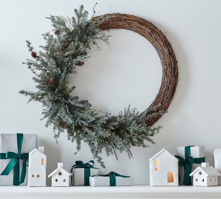 Asymmetrical Faux Pine Wreath | Pottery Barn (US)