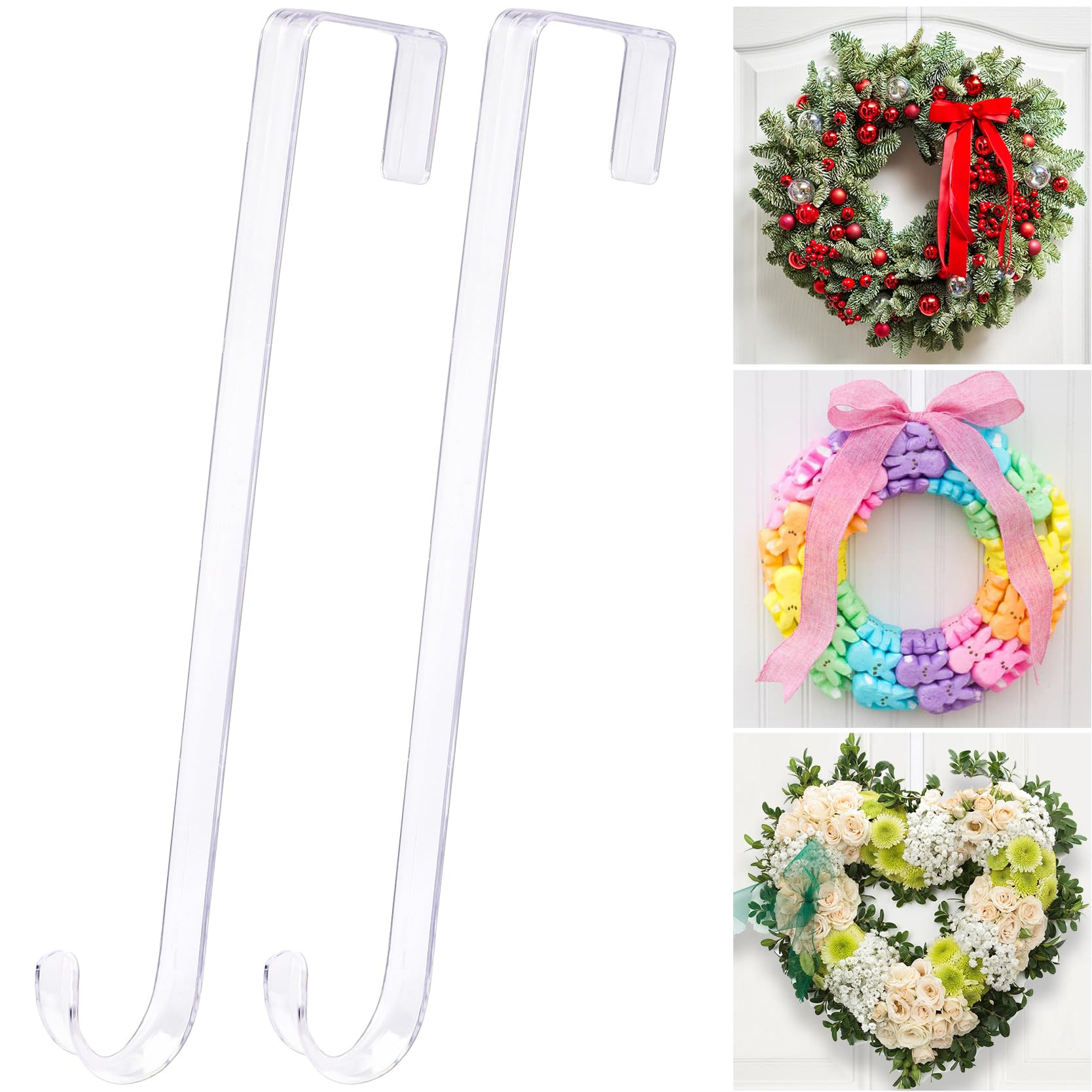 12" Clear Wreath-Hanger Non Scratch Over The Door Hooks,2 Pack Easter Halloween Christmas Decorat... | Amazon (US)