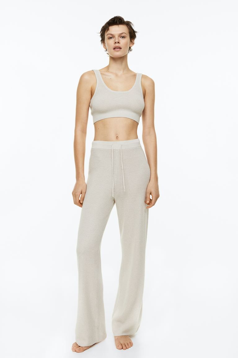 Waffle-knit Wide-leg Pants - Taupe - Ladies | H&M US | H&M (US)