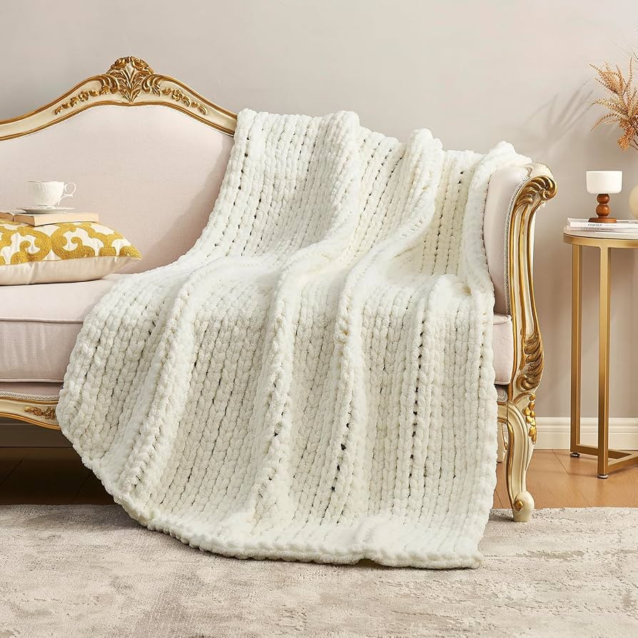 Amélie Home Chunky Knit Blanket Throw, Thick Soft Yarn Chunky Throw 40x50, Handmade Chenille Cab... | Amazon (US)