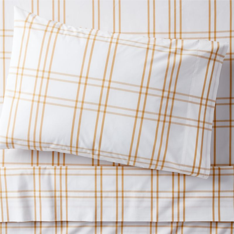 Stax Savannah Yellow Yarn-Dyed Organic Cotton Kids Twin Sheet Set + Reviews | Crate & Kids | Crate & Barrel
