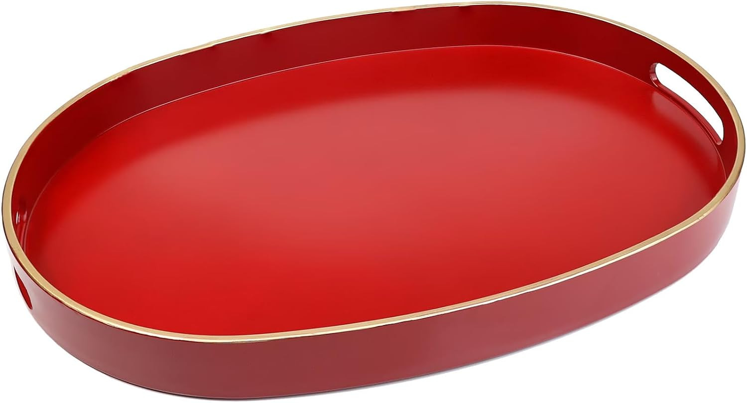 Spsyrine Red Plastic Serving Tray for Ottoman, Coffee Table, Oval Decorative Tray for Entertaining, Outdoor, Living Room, Home Decor | Amazon (US)