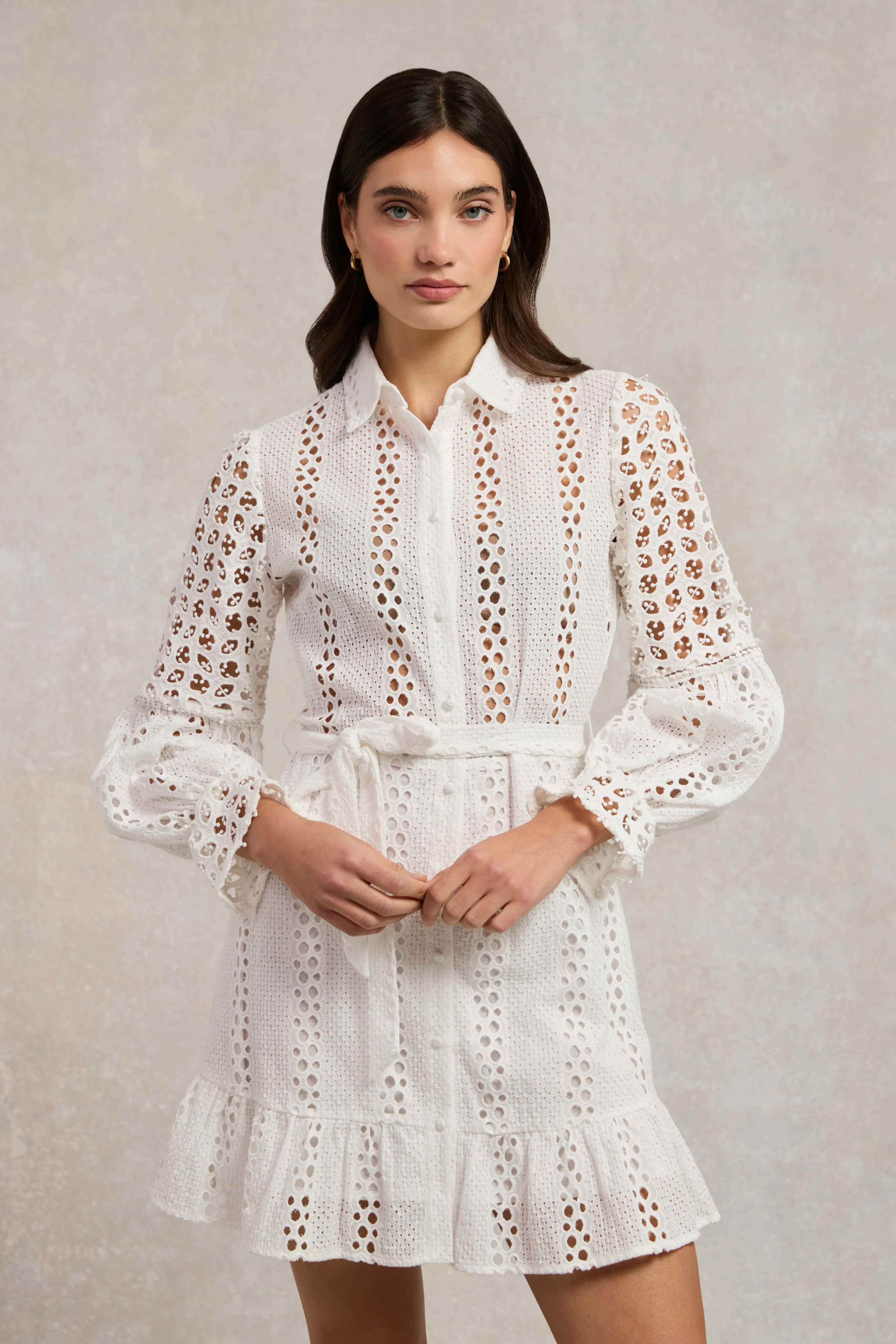 Broderie Lace Dress (White) | Holland Cooper