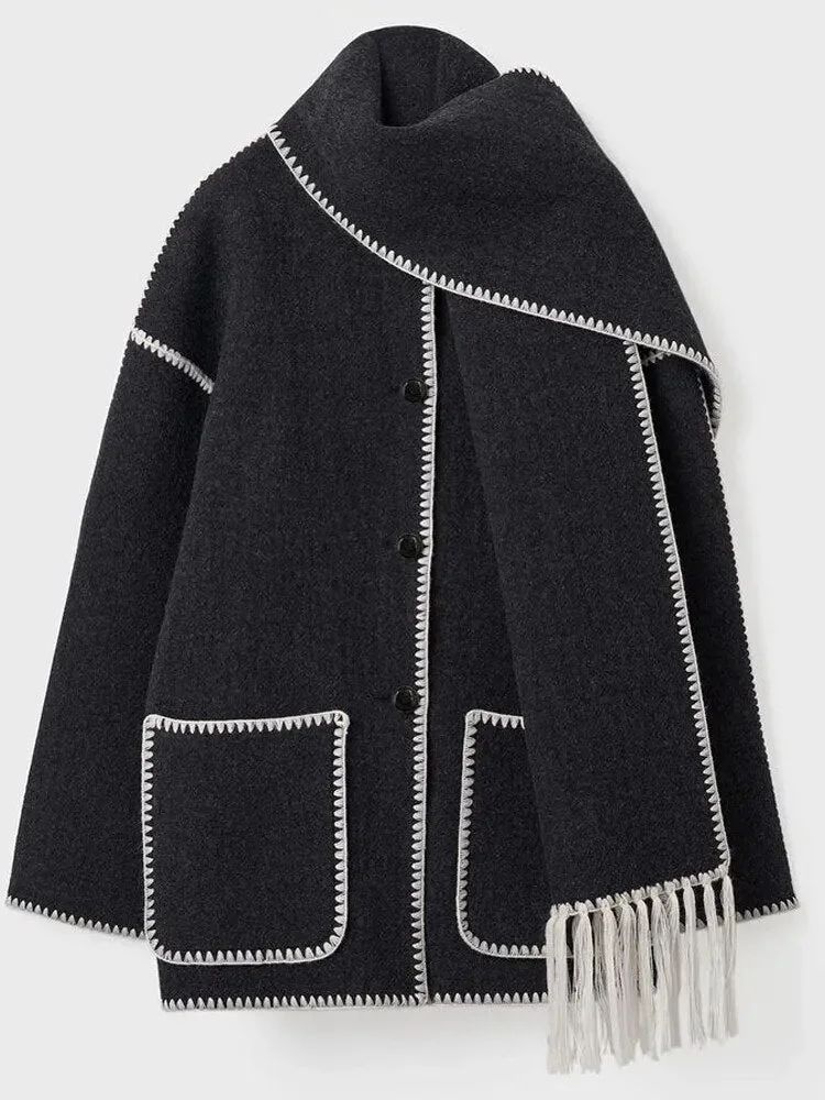 Warm Coats With Scarf Elegant Long Sleeve Pocket Single Breasted Jackets Autumn Winter Lady Loose... | Walmart (US)