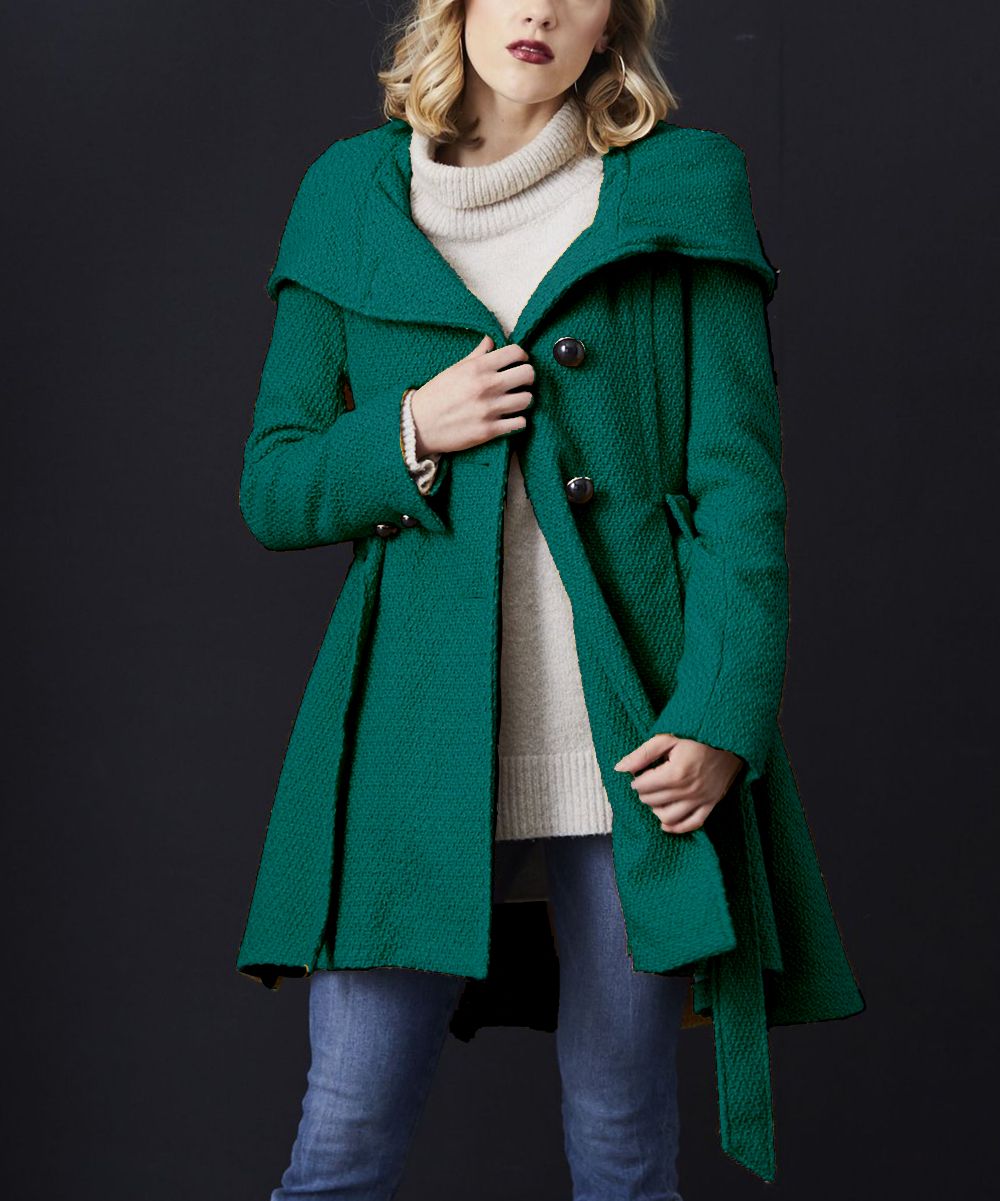 Steve Madden Women's Overcoats FOREST - Forest Green Drama Hooded Belted Trench Coat - Women & Plus | Zulily