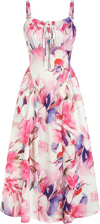 ZAFUL Women Floral Corset Dress Summer Wedding Guest Dresses Flowy A Line Midi Sundress with Pock... | Amazon (US)