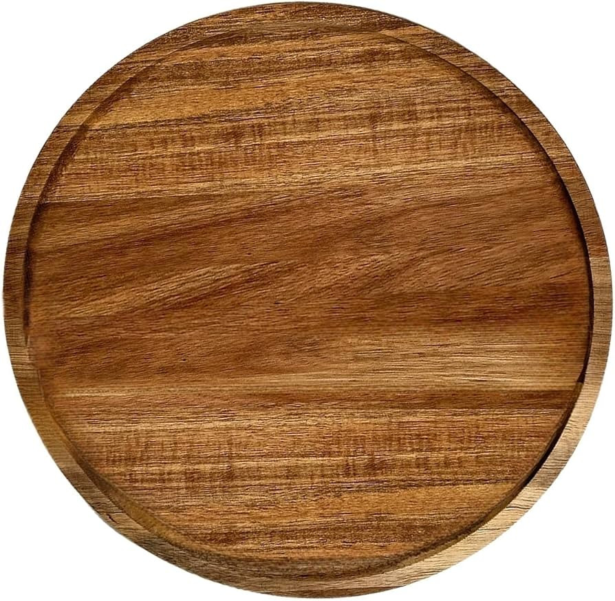 PINXIURY 13.8 Inch Round Wooden Decorative Serving Tray for Coffee Table and Home Decor, Round Wo... | Amazon (US)