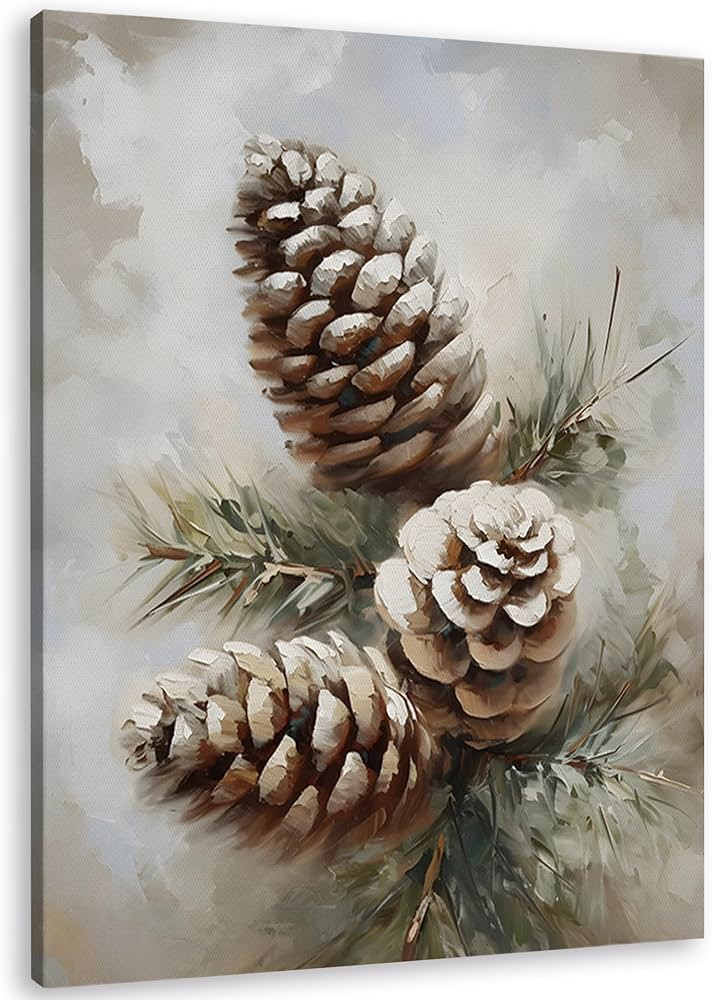 TLESKE Vintage Winter Pine Cones Wall Art Decor, Rustic Pinecones Canvas Wall Art Print for Bedro... | Amazon (US)