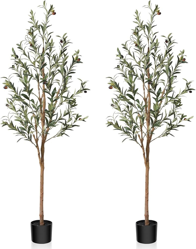 Artificial Olive Tree, 5FT Tall Fake Silk Plants with Natural Wood Trunk Faux Potted Tree for Hom... | Amazon (US)
