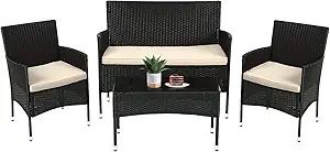 FDW Patio Furniture Set 4 Pieces Outdoor Rattan Chair Wicker Sofa Garden Conversation Bistro Sets... | Amazon (US)