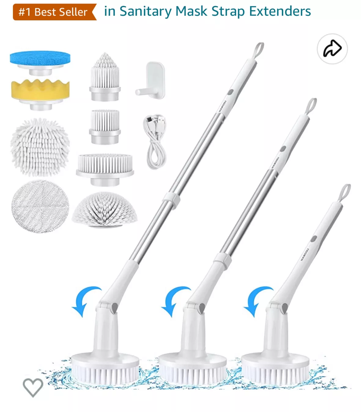 Electric Spin Scrubber Cordless Cleaning Brush with 8 Replaceable