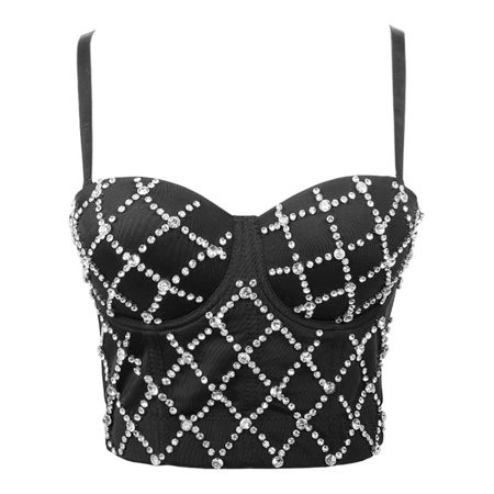 Women Sexy Sleeveless Bustier Bra Criss for Cross for Rhinestone Corset Cropped | Walmart (US)
