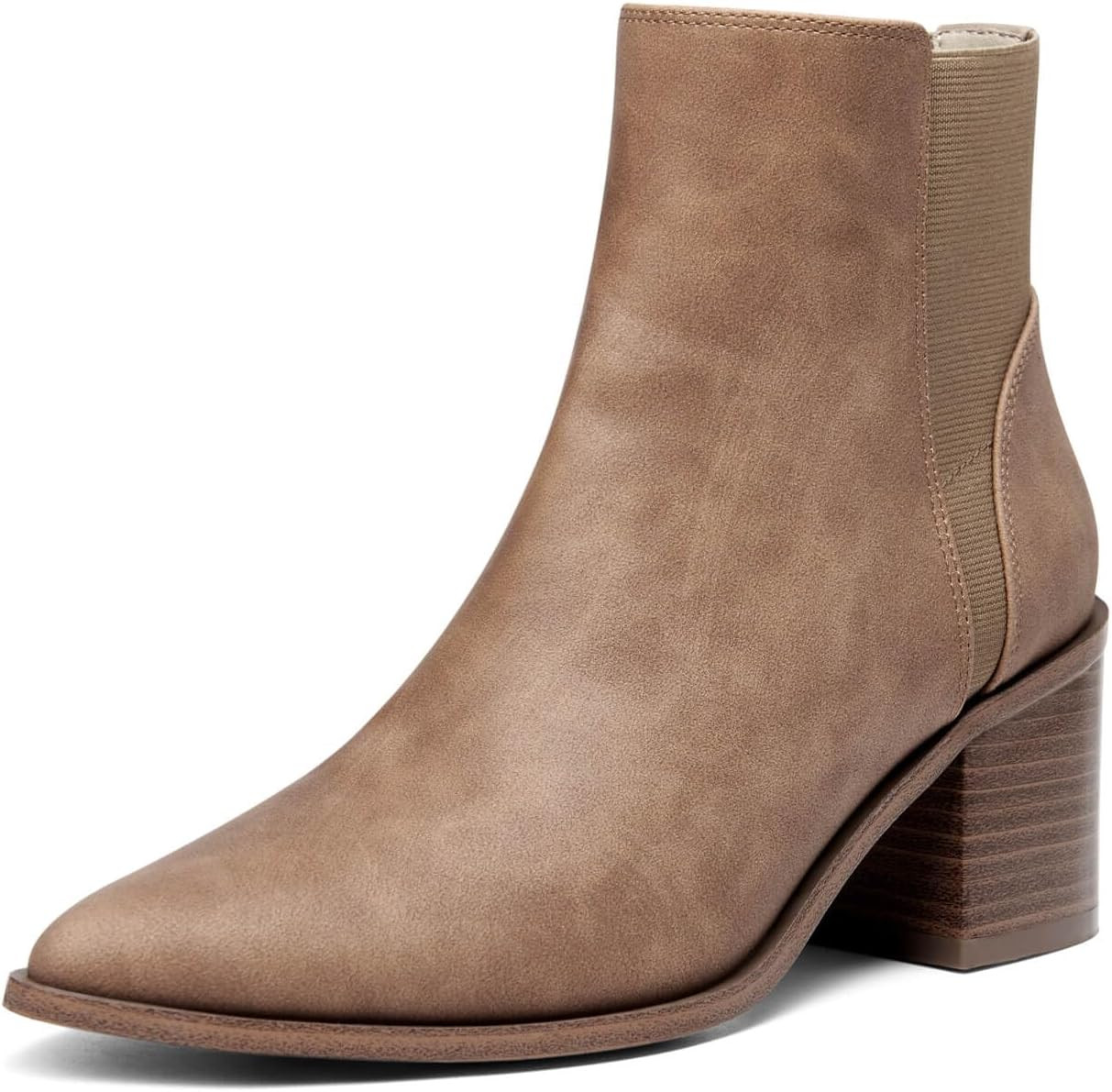 Coutgo Womens Pointed Toe Ankle Boots Elastic Chunky Block Stacked Mid Heel Slip On Chelsea Booties | Amazon (US)