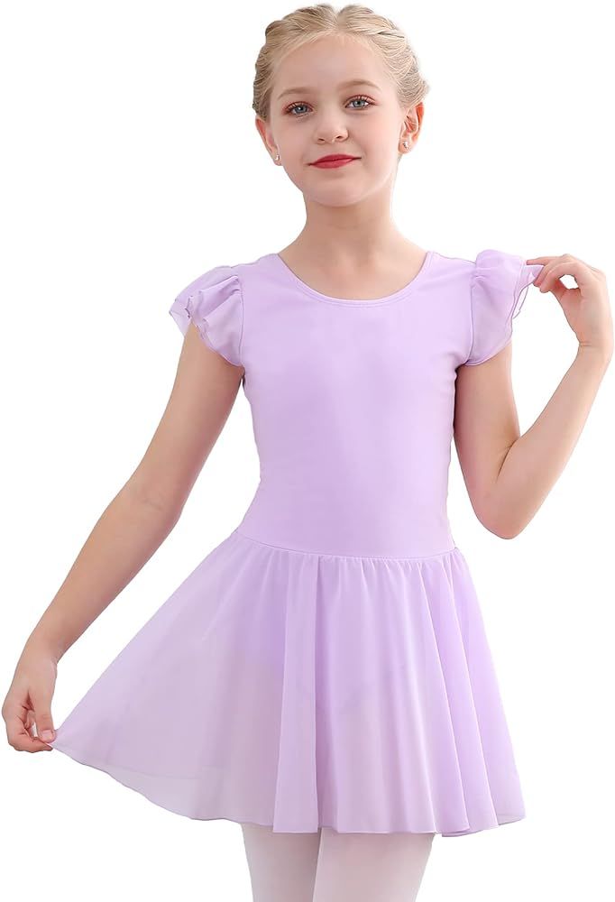 Stelle Ballet Leotards for Girls Dance Leotard with Skirt Toddler Dance Outfits Ruffle Sleeve (Li... | Amazon (US)