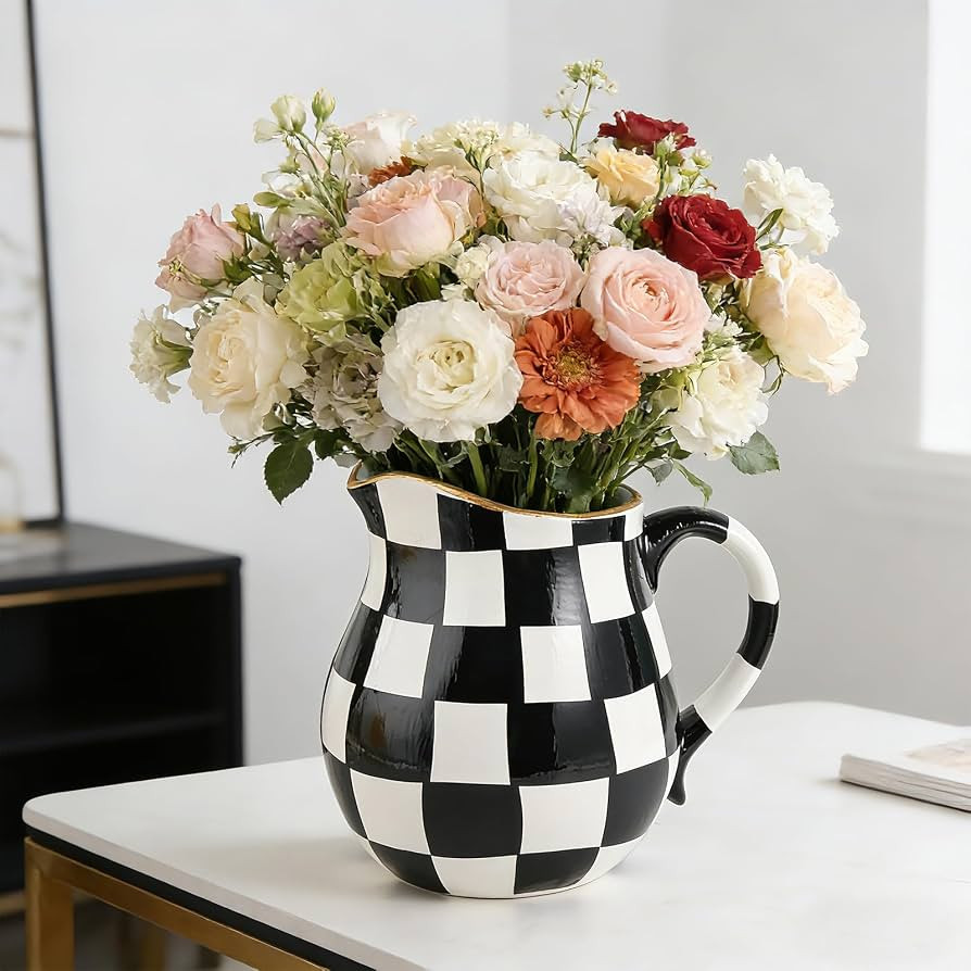 Black and White Checkered Home Decor Modern Checkered Vase for Flowers | Amazon (US)