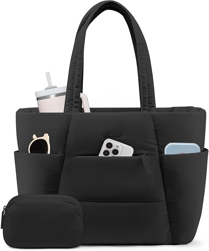 LOVEVOOK Puffer Tote Bag for Women, Lightweight Work Tote with Cup Holder for 15.6In Laptop Large... | Amazon (US)