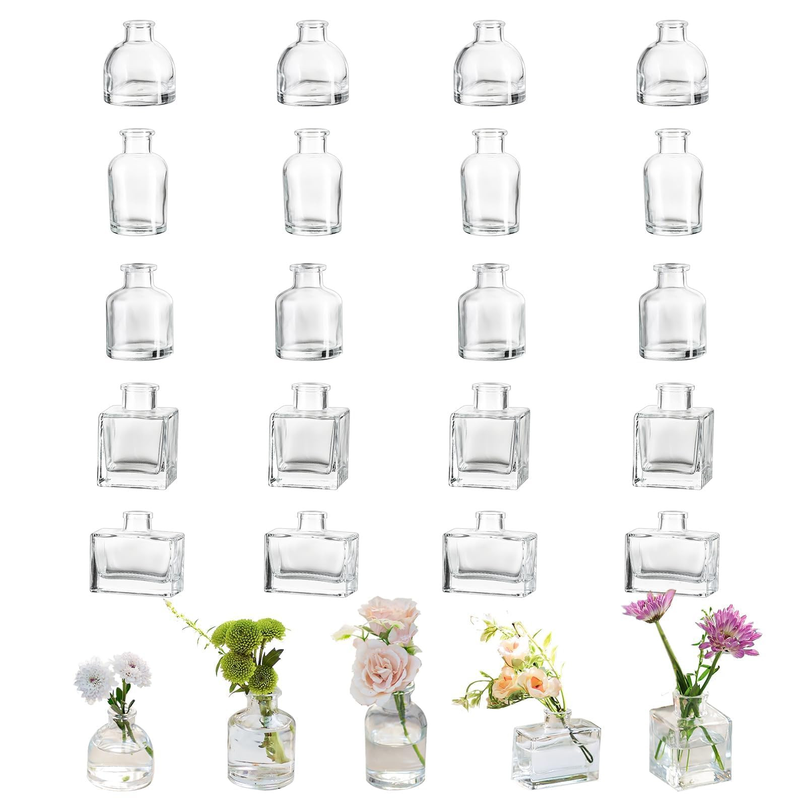 Glasseam Mini Bud Vases for Centerpieces: Clear Small Flower Vase Set of 20 Cute Tiny Glass Vases... | Amazon (US)