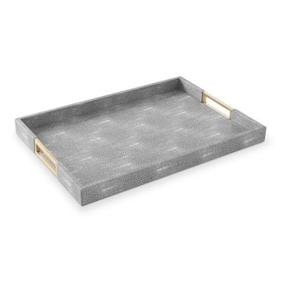 Faux Shagreen & Brass Ottoman Tray, Rectangle | Williams Sonoma | Williams-Sonoma