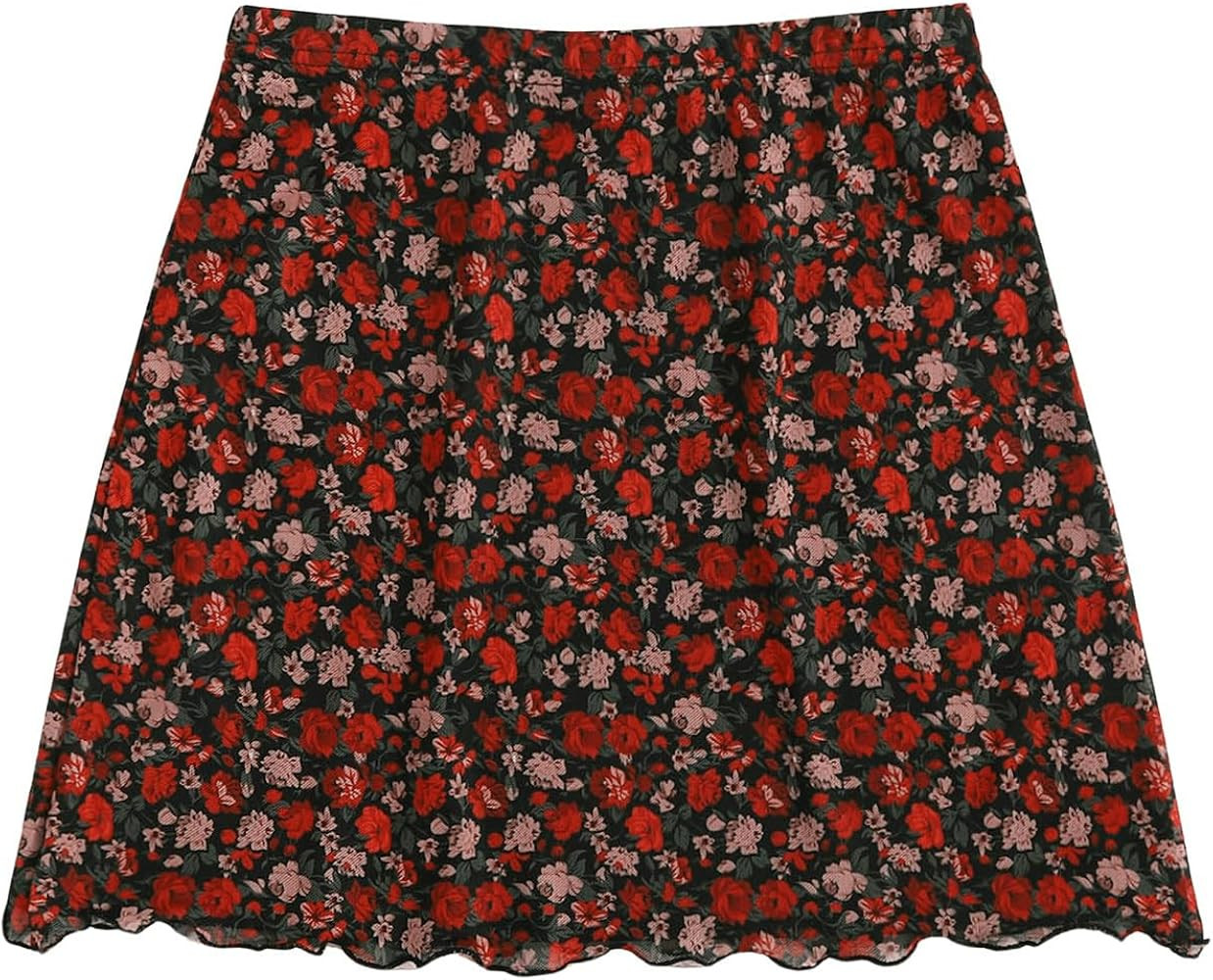 WDIRARA Women's Mesh Floral Print Lettuce Trim High Waist Bodycon Mini Skirt | Amazon (US)