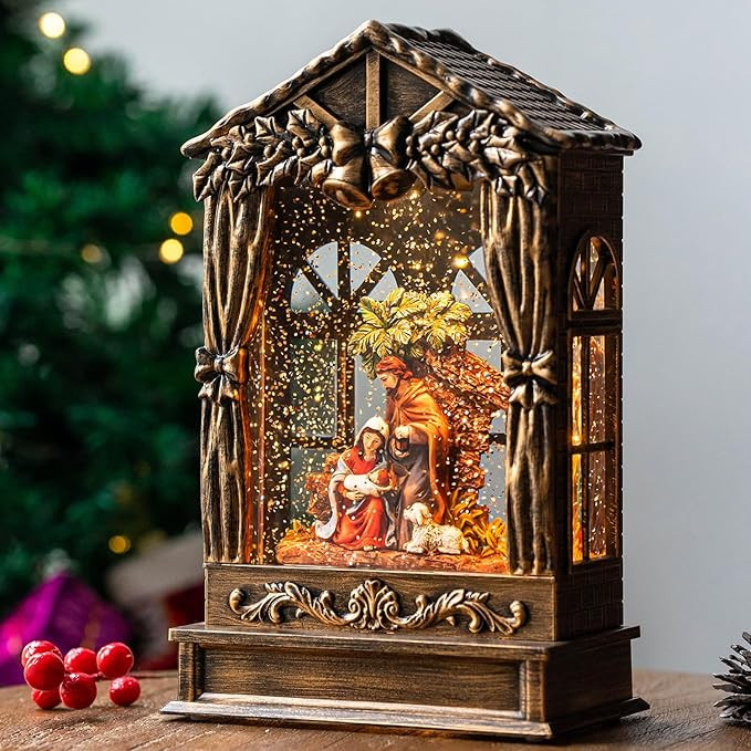 Christmas Snow Globe Lighted Manger Nativity Scene, Musical Water Lantern Play Silent Night Music... | Amazon (US)