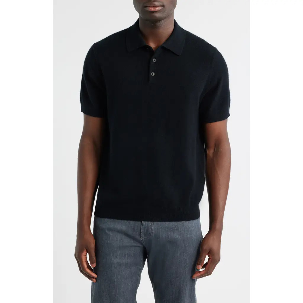 Nordstrom Cashmere Polo in Black Caviar at Nordstrom, Size X-Large | Nordstrom