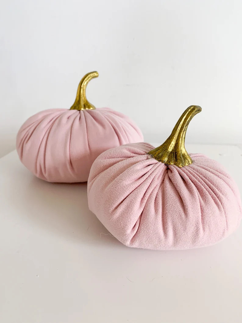 Pink fabric pumpkins with gold stems. | Etsy | Etsy (US)