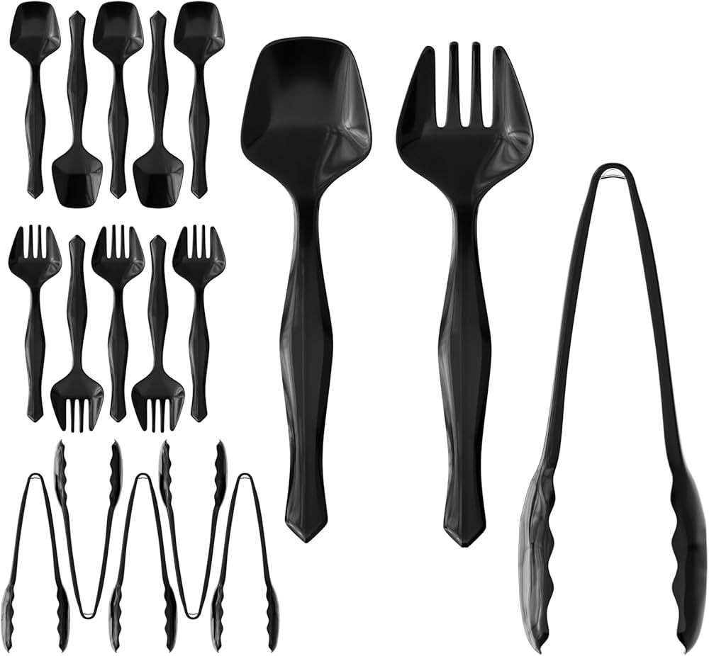 18 Pcs Black Plastic Serving Utensils - 6 Black Plastic Serving Spoons - 6 Black Plastic Tongs Fo... | Amazon (US)
