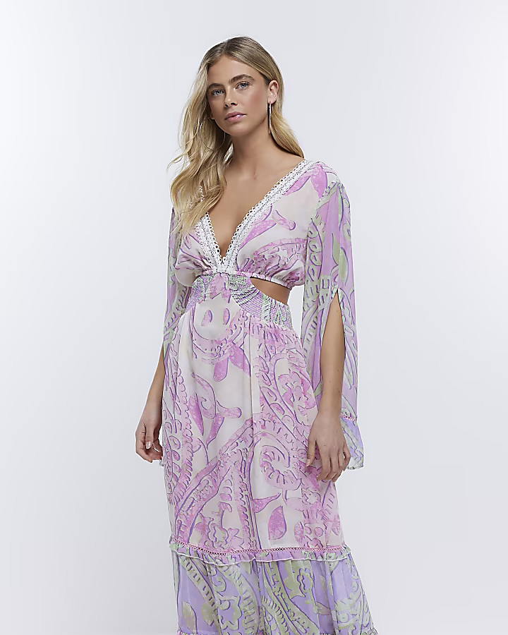 Purple Bell Sleeve Maxi dress | River Island (UK & IE)