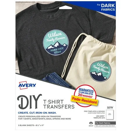 Avery DIY Fabric Transfers, Dark Fabrics, 8-1/2" x 11", Paper, Inkjet, Iron-on, 4 Blank Sheets | Walmart (US)