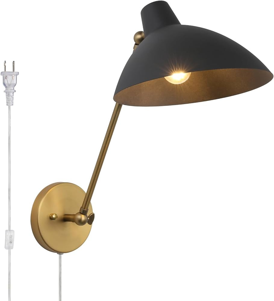 Pathson Swing Arm Wall Sconce Lighting, Plug-in Cord Wire with On/Off Switch, Vintage Metal Wall ... | Amazon (US)