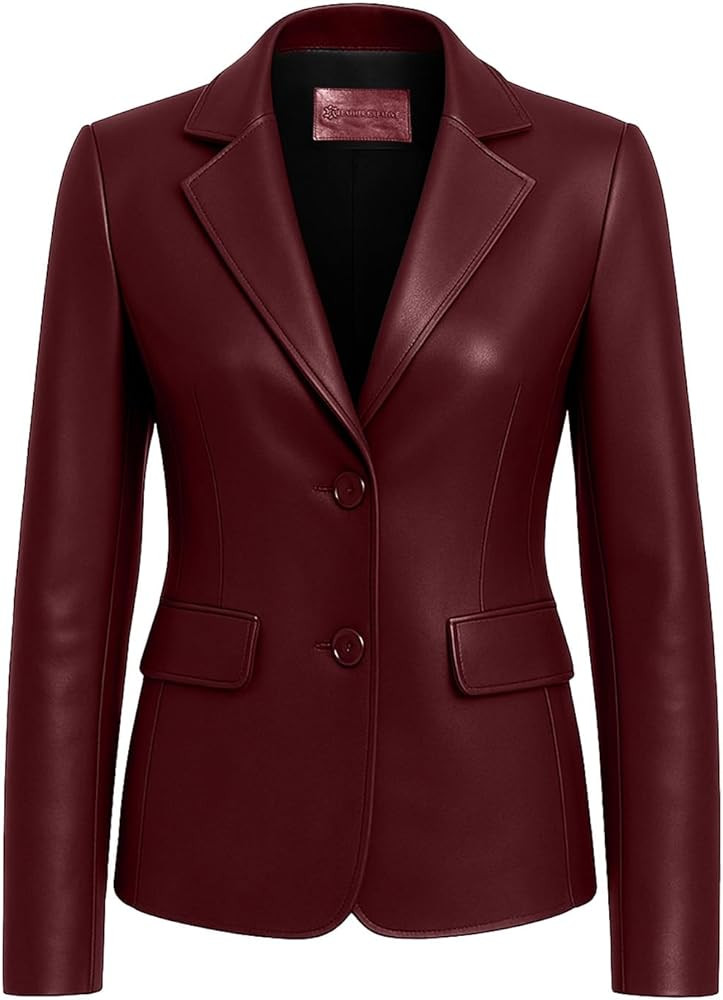 Lambskin Leather Blazer Women – Premium Women Leather Jacket with Notched Lapel, Long Sleeves, ... | Amazon (US)