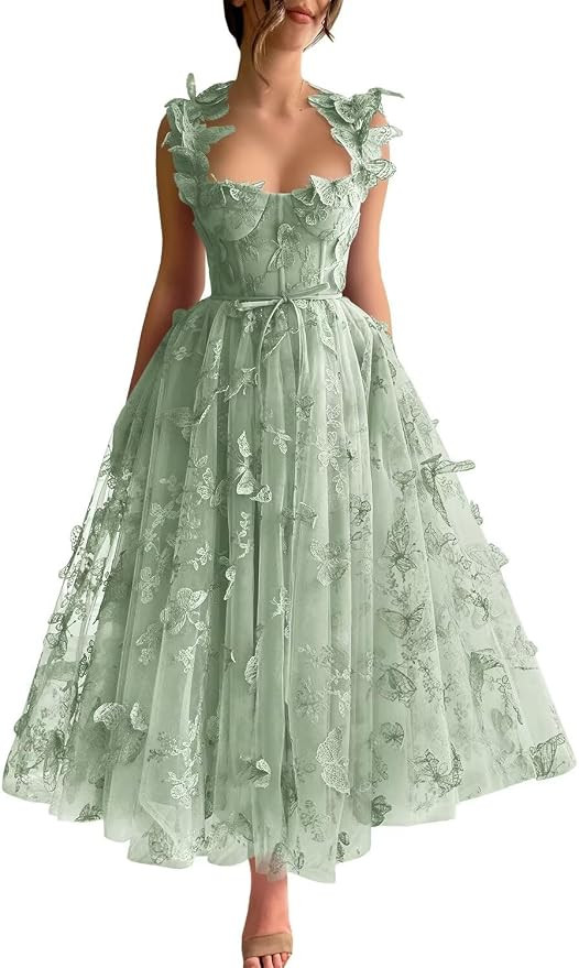Tulle 3D Butterflies Prom Dresses for Women Spaghetti Straps Embroidered Sweetheart Formal Evenin... | Amazon (US)