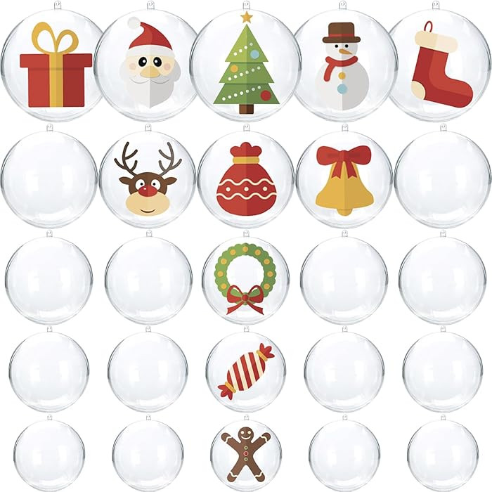Christmas Ornaments Balls 25pcs Clear Plastic Fillable Ornaments for Crafts Bulk, DIY Hanging Tra... | Amazon (US)