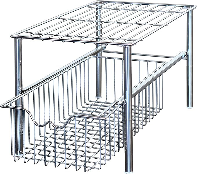 DecoBros Stackable Under Sink Cabinet Sliding Basket Organizer Drawer,Chrome | Amazon (US)