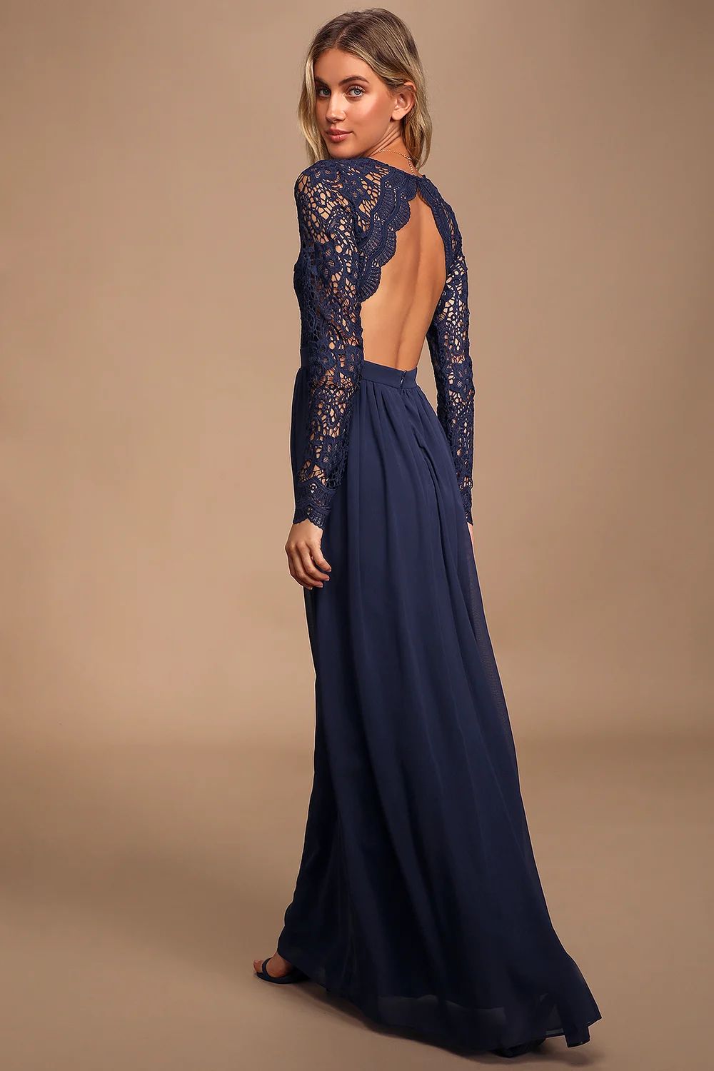 Awaken My Love Navy Blue Long Sleeve Lace Maxi Dress | Lulus (US)