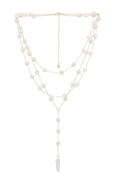 Ettika Pearl Coin Layered Lariat Necklace in Pearl from Revolve.com | Revolve Clothing (Global)