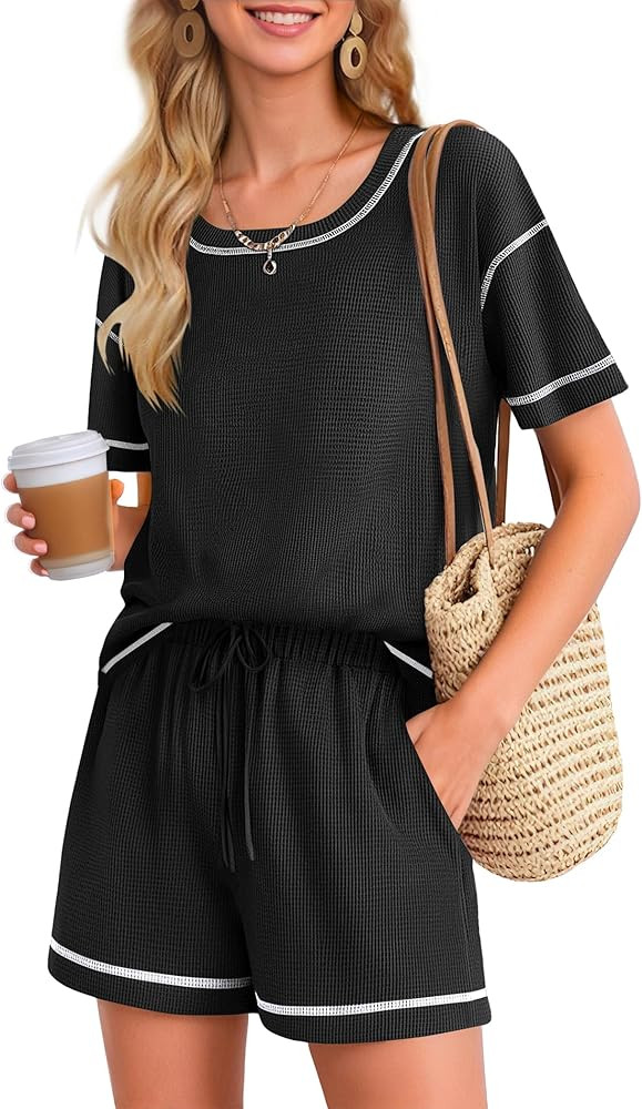 Ekouaer Pajama Sets for Women 2 Piece Waffle Knit Lounge Set Two Piece Loungewear Matching Outfit... | Amazon (CA)