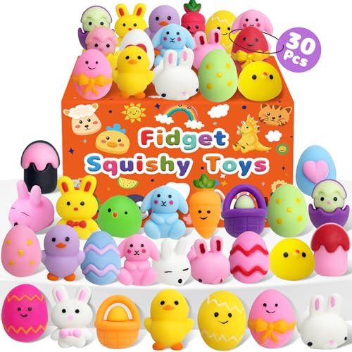 30 Pcs Easter Squishy Toys, Easter Basket Stuffers for Kids Teens Toddlers, Small Mini Toys Egg Fillers Stuffers, Non Candy Party Favors Classroom Gifts Prizes Treats Squishies for Boys Girls | Amazon (US)