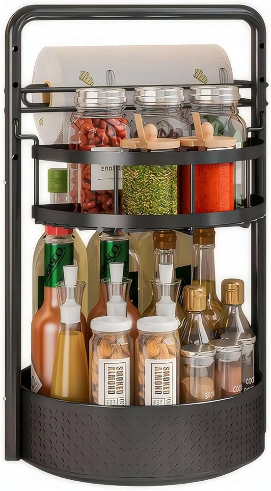 JEESA Rotating Spice Rack with Paper Towel Holder, 2 Tier Lazy Susan for Spices, Sturdy Iron Seas... | Amazon (US)