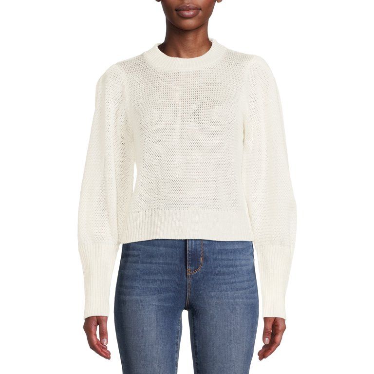 Time and Tru Women's Abbreviated Puff Sleeve Sweater | Walmart (US)