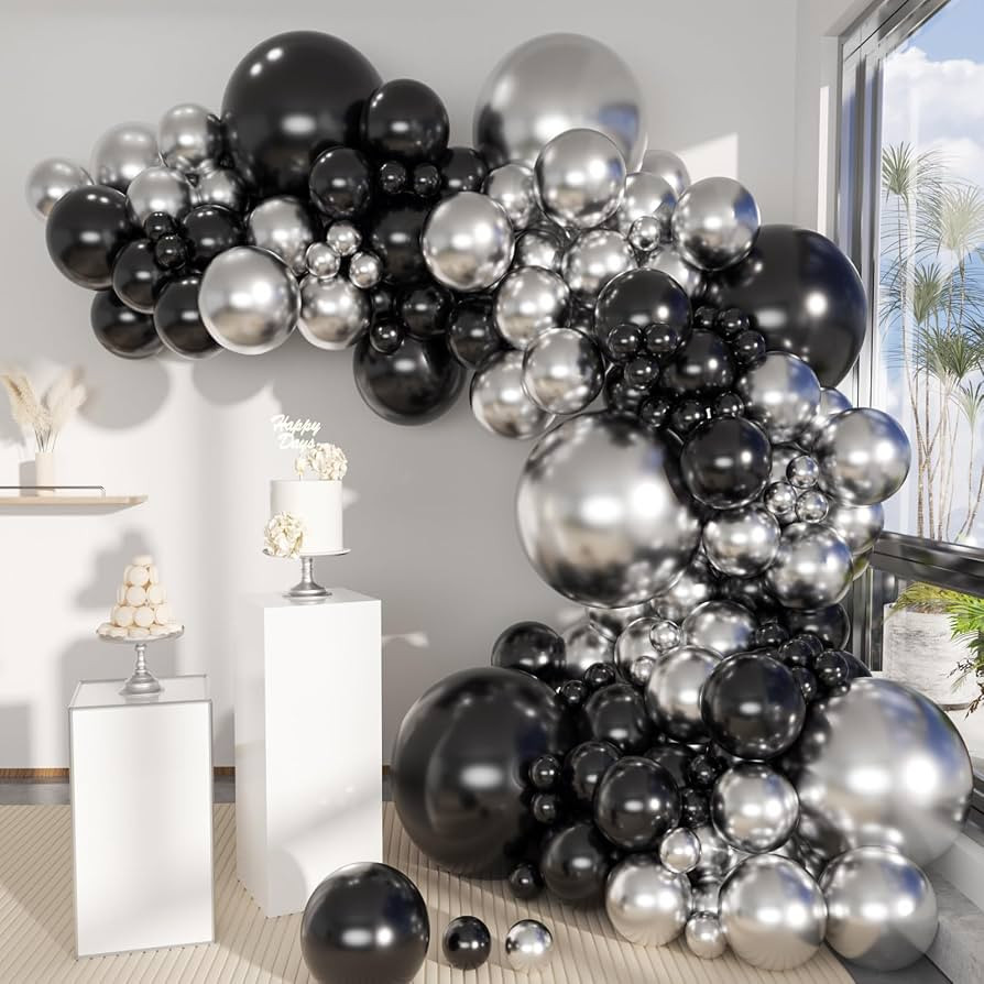 MEBAY Black Silver Balloons Garland Arch Kit, 146Pcs Latex Balloons Different Sizes 18 12 10 5 In... | Amazon (US)