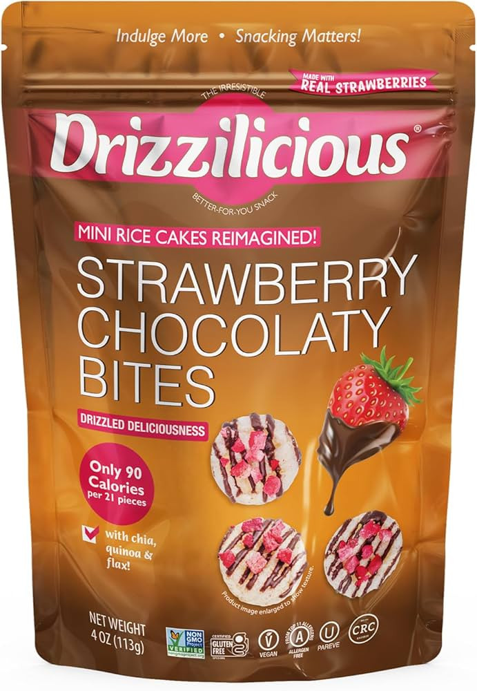 Drizzilicious Strawberry Chocolaty Bites, Mini Rice Cakes, 113g, Vegan, Gluten-Free | Amazon (US)