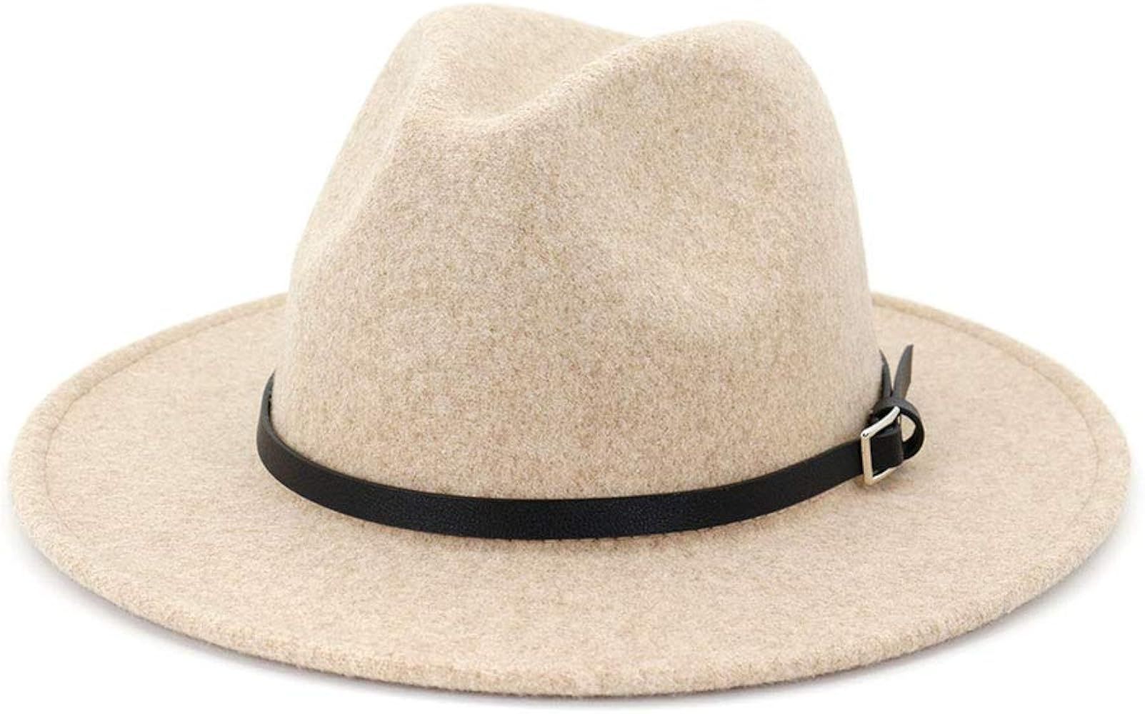 Lisianthus Womens Classic Wool Fedora with Belt Buckle Wide Brim Panama Hat | Amazon (CA)