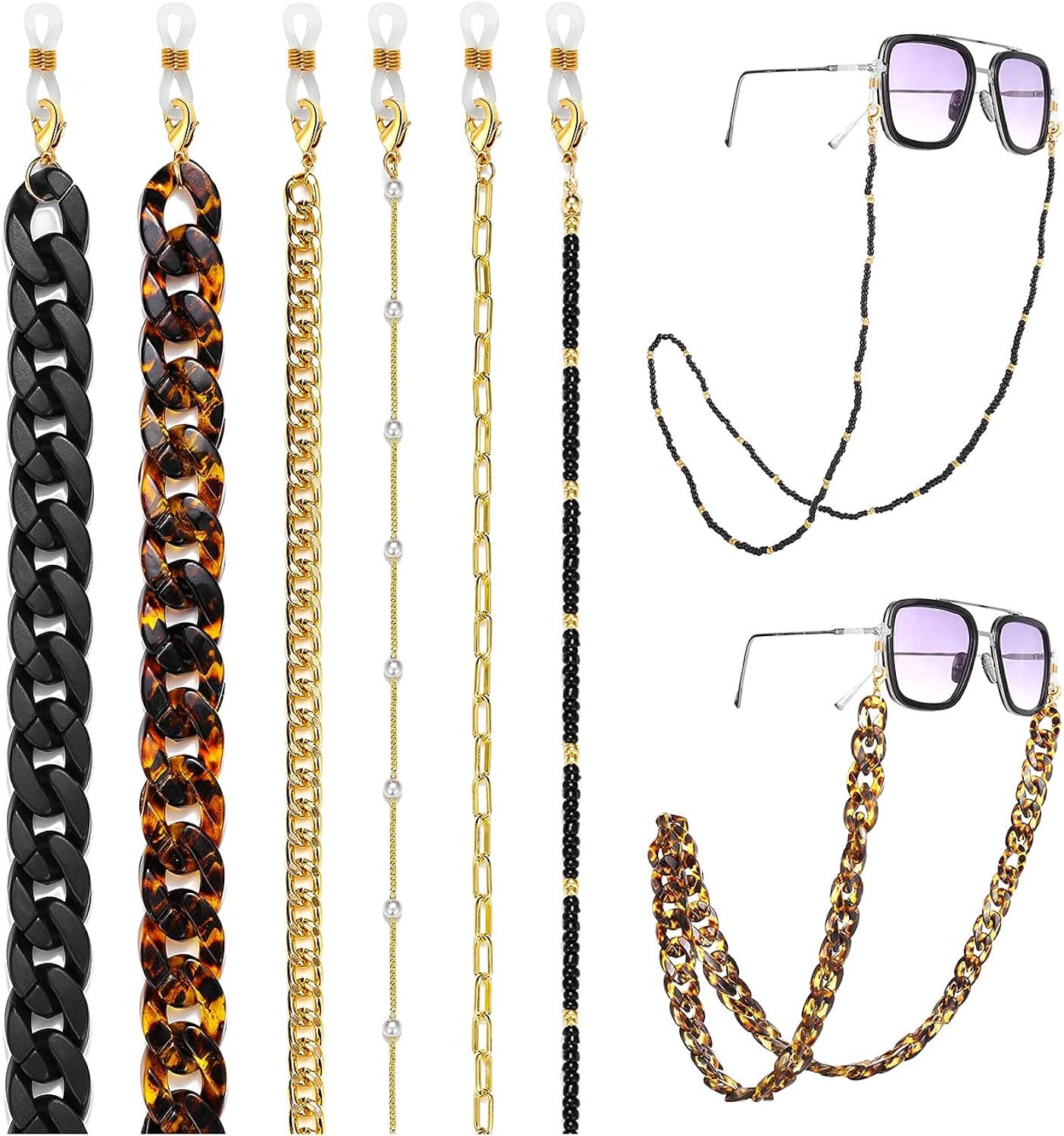 6-9 Pcs Sunglasses Chain Strap Holder for Women Black Acrylic Beaded Eyeglass Chain Lanyards with... | Amazon (US)