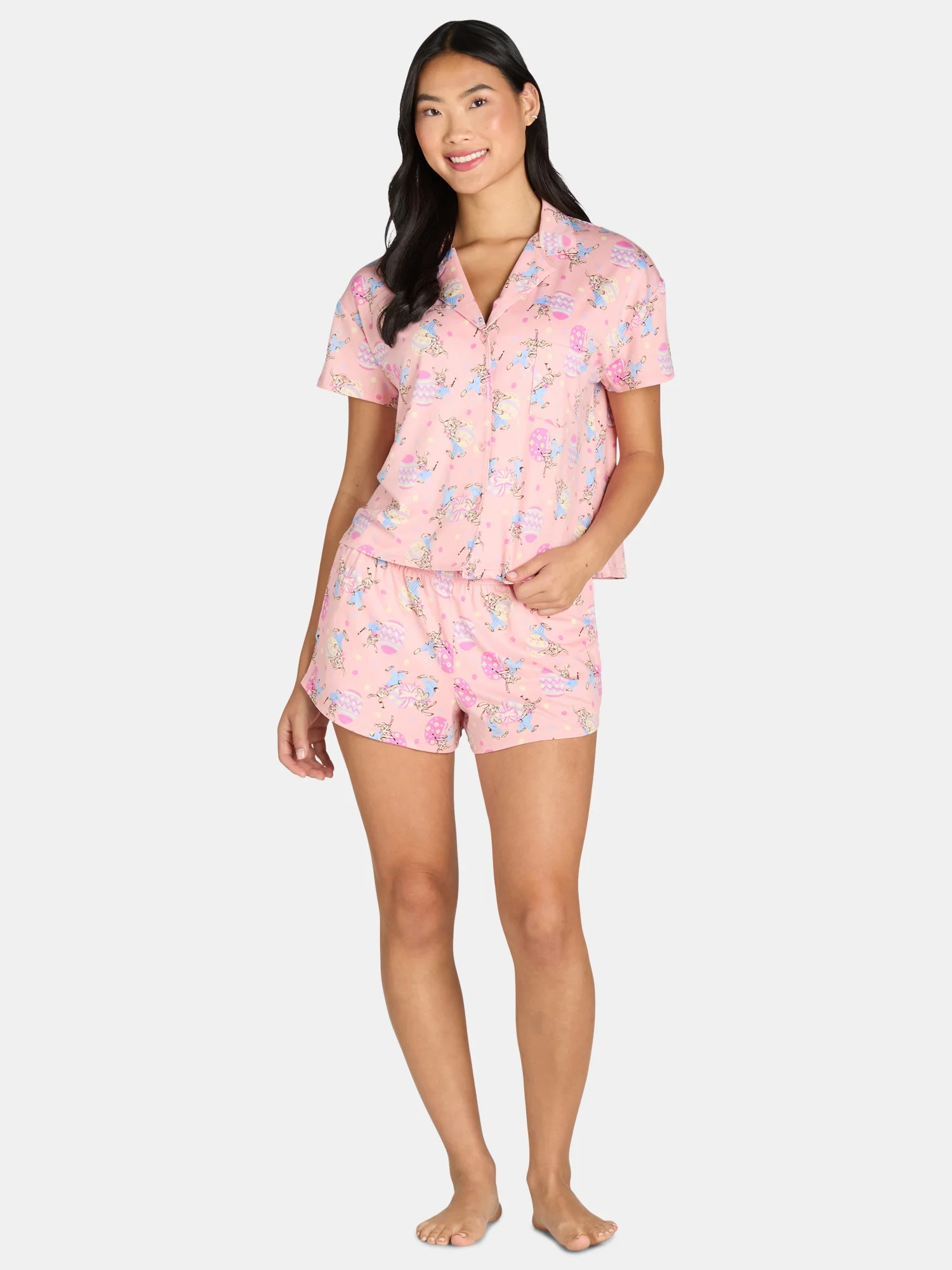 Women’s Easter Print Shorty Notch Collar Pajama Set from Way to Celebrate, 2-Piece, Sizes XS-3X | Walmart (US)