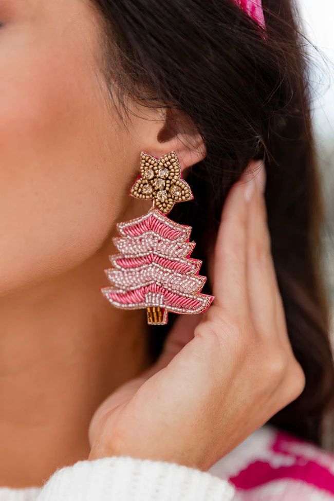 Striped Hot Pink Christmas Tree Earrings | Pink Lily